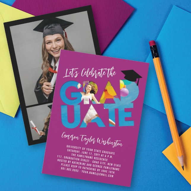 Invitation Cool Graduate Cutout Photo Moderne Graduate Party (Créateur téléchargé)