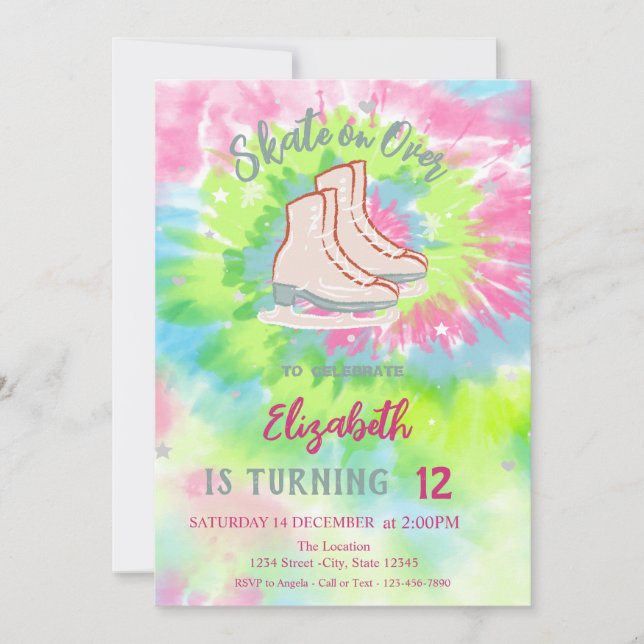 Invitation Cool Ice skates Tie Dye Birthday (Devant)