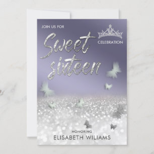 Invitation Cool lavande argent parties scintillant papillon t