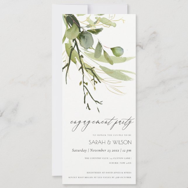 INVITATION COOL LEAFY VERT FOLIAGE EAU COULEUR FIANÇAILLES (Devant)