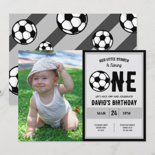 Invitation Cool Little Striker Soccer Photo 1er anniversaire