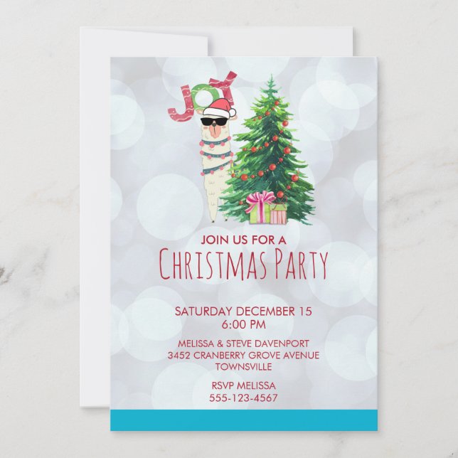 Invitation Cool Llama | Arbre de Noël avec fête des présentat (Devant)