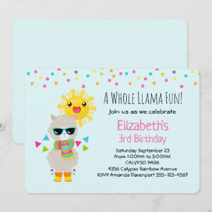 Invitation Cool Llama et souriant Kawaii Anniversaire du sole