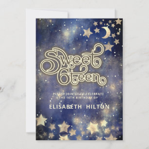 Invitation Cool Lune céleste et étoiles sweet sixteen
