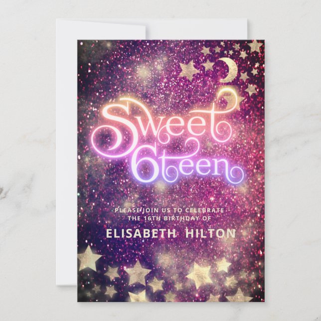 Invitation Cool Lune céleste et étoiles typographie douce 16 (Devant)