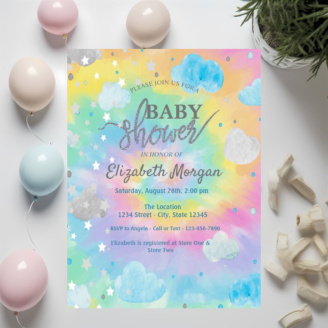 Invitation Cool Mignons Étoiles & Nuages Tie Dye Baby shower (Créateur téléchargé)