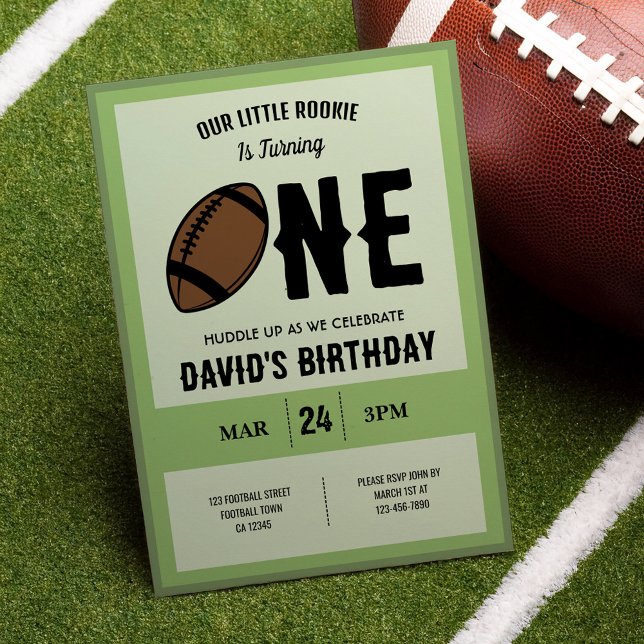 Invitation Cool Modern Little Rookie Football 1er anniversair (Créateur téléchargé)