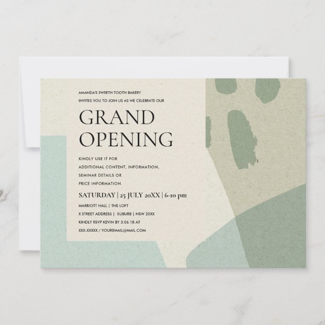 INVITATION COOL MODERNE ABSTRAIT ART AQUA BLEU GRAND OUVERTUR (Devant)
