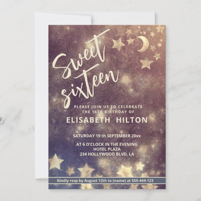 Invitation Cool moderne lune céleste et étoiles doux 16 (Devant)