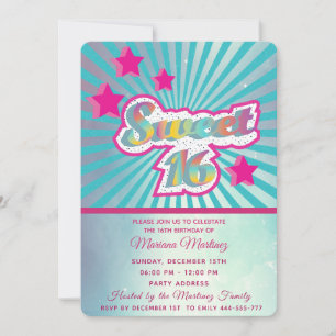 Invitation Cool moderne super star typographie rose bleu