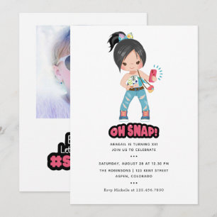 Invitation Cool Oh Snap ! Selfie Fille fête d'anniversaire