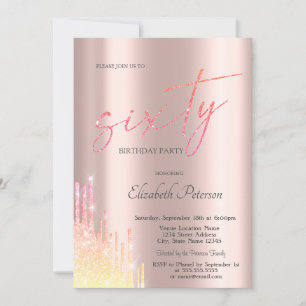 Invitation Cool Ombre Parties scintillant Drips Rose Gold 60e