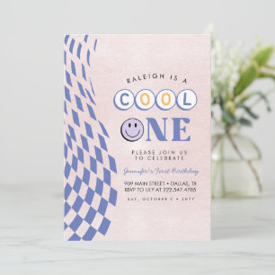 Invitation Cool One Girl's First Birthday À damiers Retro