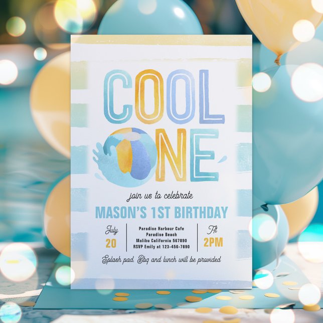 Invitation Cool One Pool Party Beach 1er anniversaire (Créateur téléchargé)