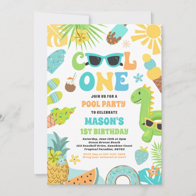 Invitation Cool One Tropical Summer Beach 1ère fête d'anniver (Devant)