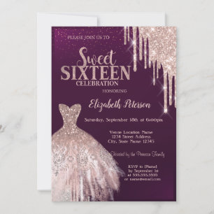 Invitation Cool Parties scintillant Argent, Robe Rose Or Swee