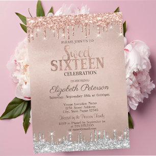 Invitation Cool Parties scintillant argent  Rose Gold Sweet 1