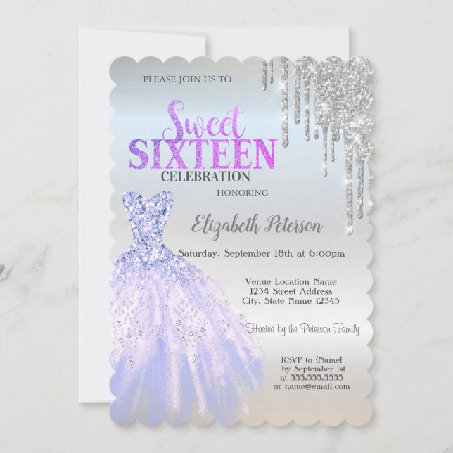 Invitation Cool Parties scintillant en argent, Robe Silver Sw (Devant)