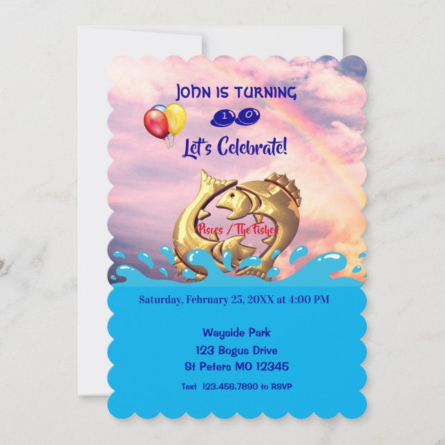 Invitation Cool Pisces Anniversaire / 19 févr. - 20 mars (Devant)