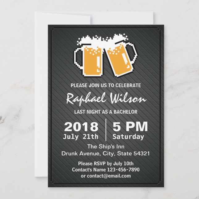 Invitation Cool Pixel Bières et Twill Metal Bachelor Party Ca (Devant)