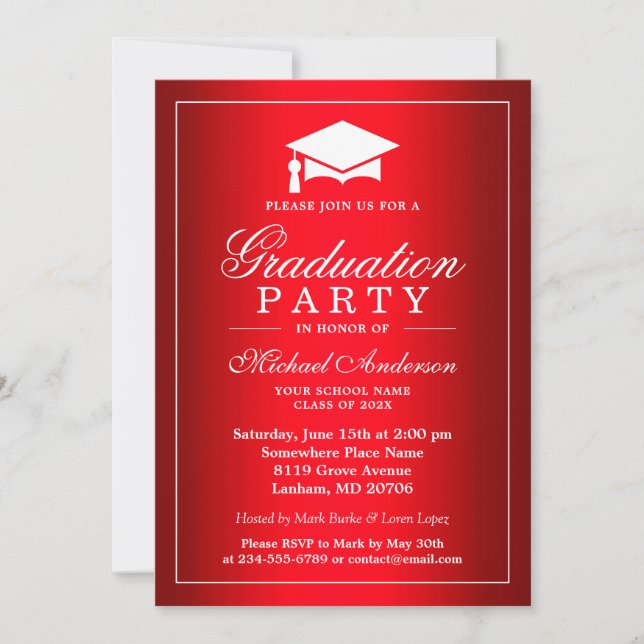 Invitation Cool Plain Rouge Dégradé Look Graduate Graduate (Devant)