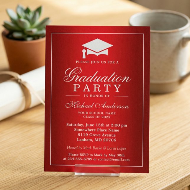 Invitation Cool Plain Rouge Dégradé Look Graduate Graduate (Créateur téléchargé)
