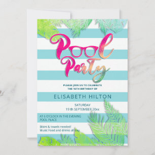 Invitation Cool plaisir été script pool fête d'anniversaire