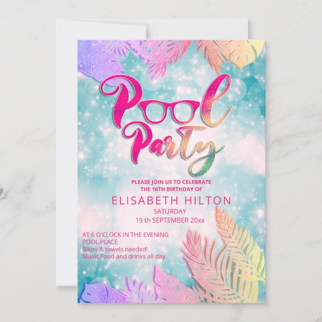 Invitation Cool plaisir été script pool fête d'anniversaire (Devant)
