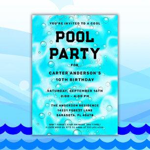 Invitation Cool Pool Party Bubbles Anniversaire