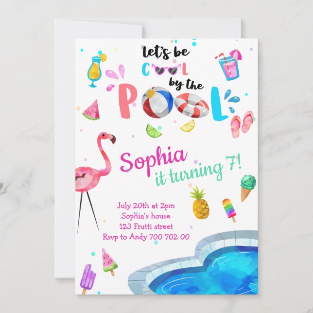 Invitation Cool près de la piscine Summer Girl Birthday Pool  (Devant)