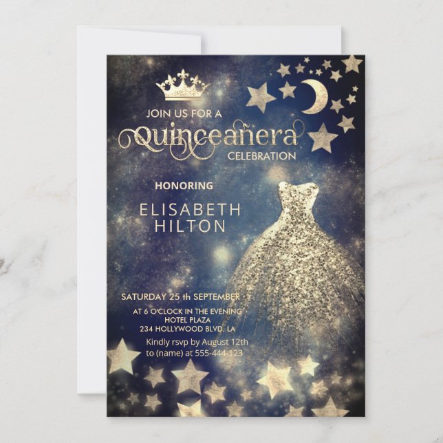 Invitation Cool princesse robe céleste étoiles lune (Devant)