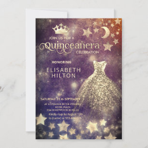 Invitation Cool princesse robe céleste étoiles lune