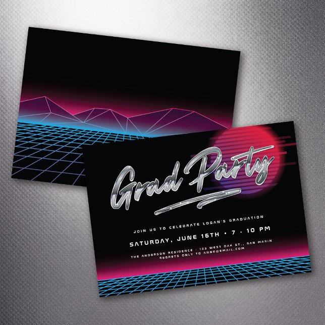 Invitation Cool Retro 80's New Wave Graduation Party (Créateur téléchargé)