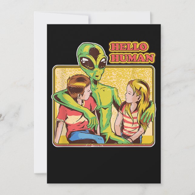 Invitation Cool Retro Alien ET Hello Humains Espace extra-atm (Devant)