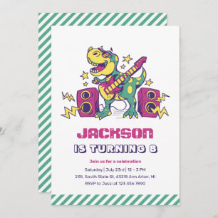 Invitation Cool Rockstar T-Rex Dinosaur Anniversaire de enfan