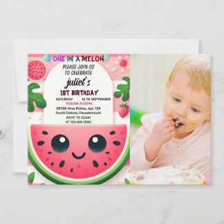 Invitation cool rose été un dans un melon premier 1er anniver