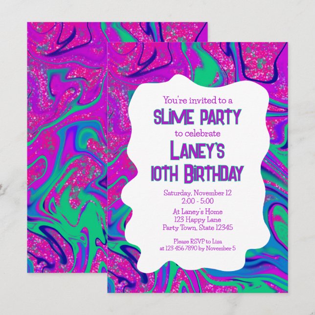 Invitation Cool Rose Turquoise Parties scintillant Filles Ann (Devant / Derrière)