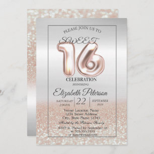 Invitation Cool Silver Rose Gold Bokeh Sweet 16 Party