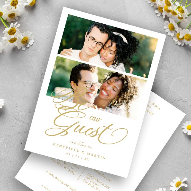 Invitation Cool Snazzy Golden Effect 2 Photos Mariage (Créateur téléchargé)