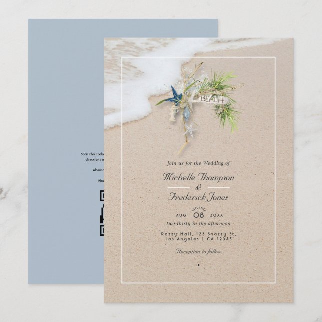 Invitation Cool Summer QR Code RSVP Beach Wedding (Devant / Derrière)