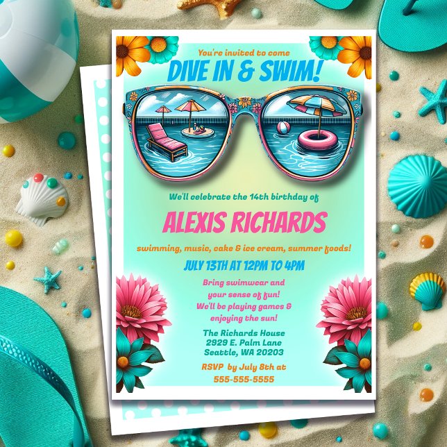 Invitation Cool Summer Splash Anniversaire Pool Party Invitat (Cool Summer Splash Birthday Pool Party Invitation)
