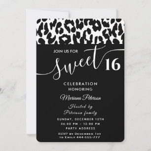 Invitation Cool tendance noir blanc léopard doux 16 Invitati