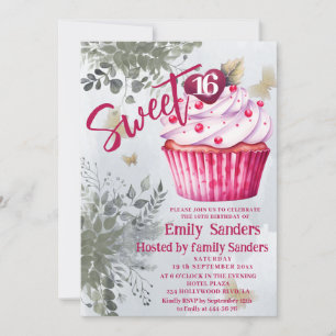 Invitation Cool vintage aquarelle verte cupcake