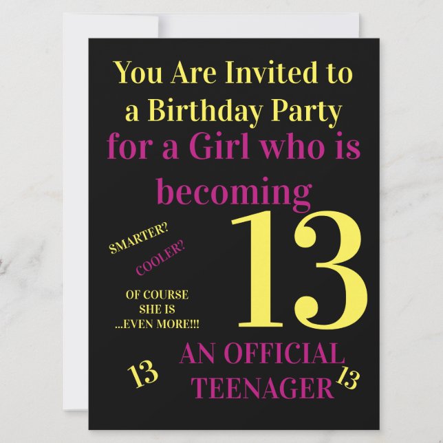 Invitation Cool Vous avez 13 ans, anniversaire officiel d'ado (Devant)