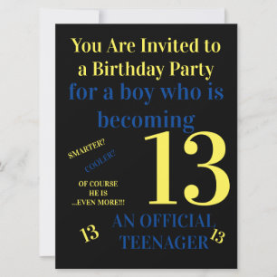 Invitation Cool Vous avez 13 ans, anniversaire officiel d'un 
