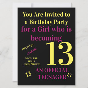 Invitation Cool Vous avez 13 ans, anniversaire officiel d'une