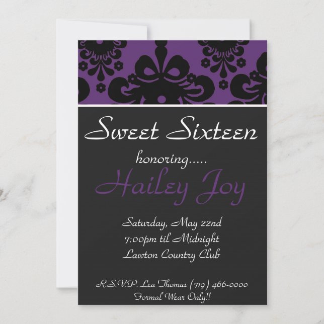 Invitation copie de purpblack, sweet sixteen, honorant ....., (Devant)