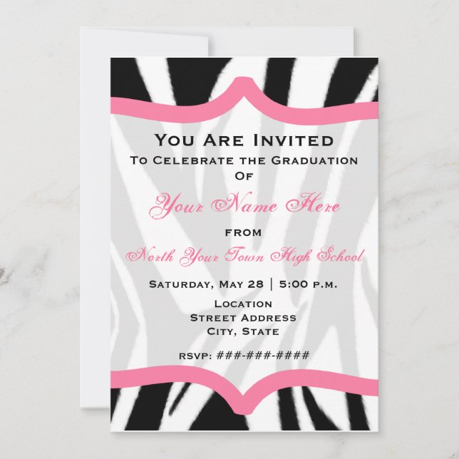 Invitation Copie de zèbre et classe rose de l'obtention du (Devant)