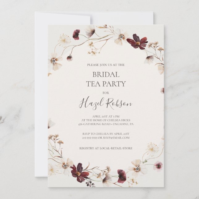 Invitation Copper Bourgogne Fleur sauvage Beige Bridal Tea Pa (Devant)