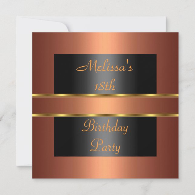 Invitation Copper Gold Black 18e fête d'anniversaire (Devant)